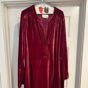 Anthropologie dress 2x maroon velvet